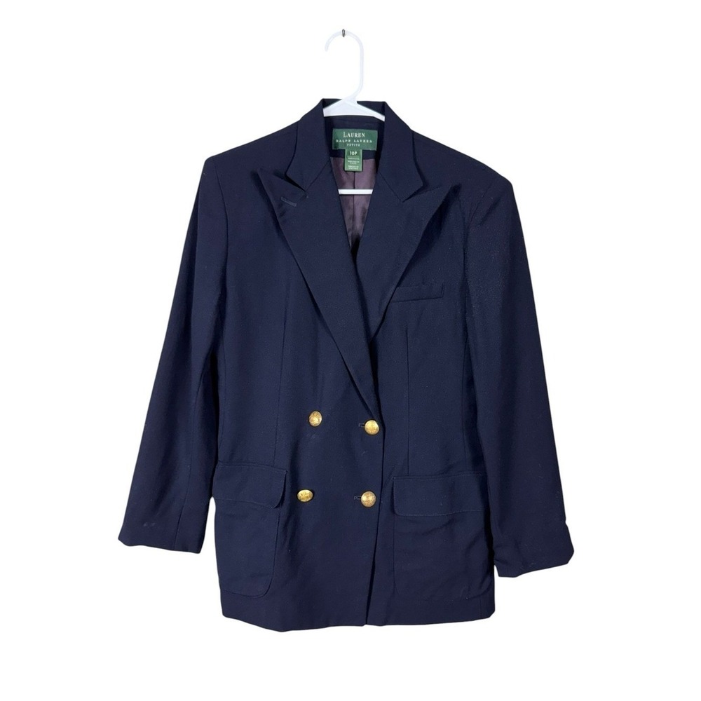 Ralph Lauren LRL Wool Double Breasted Blazer 10P Gold Blue Classic Old Money